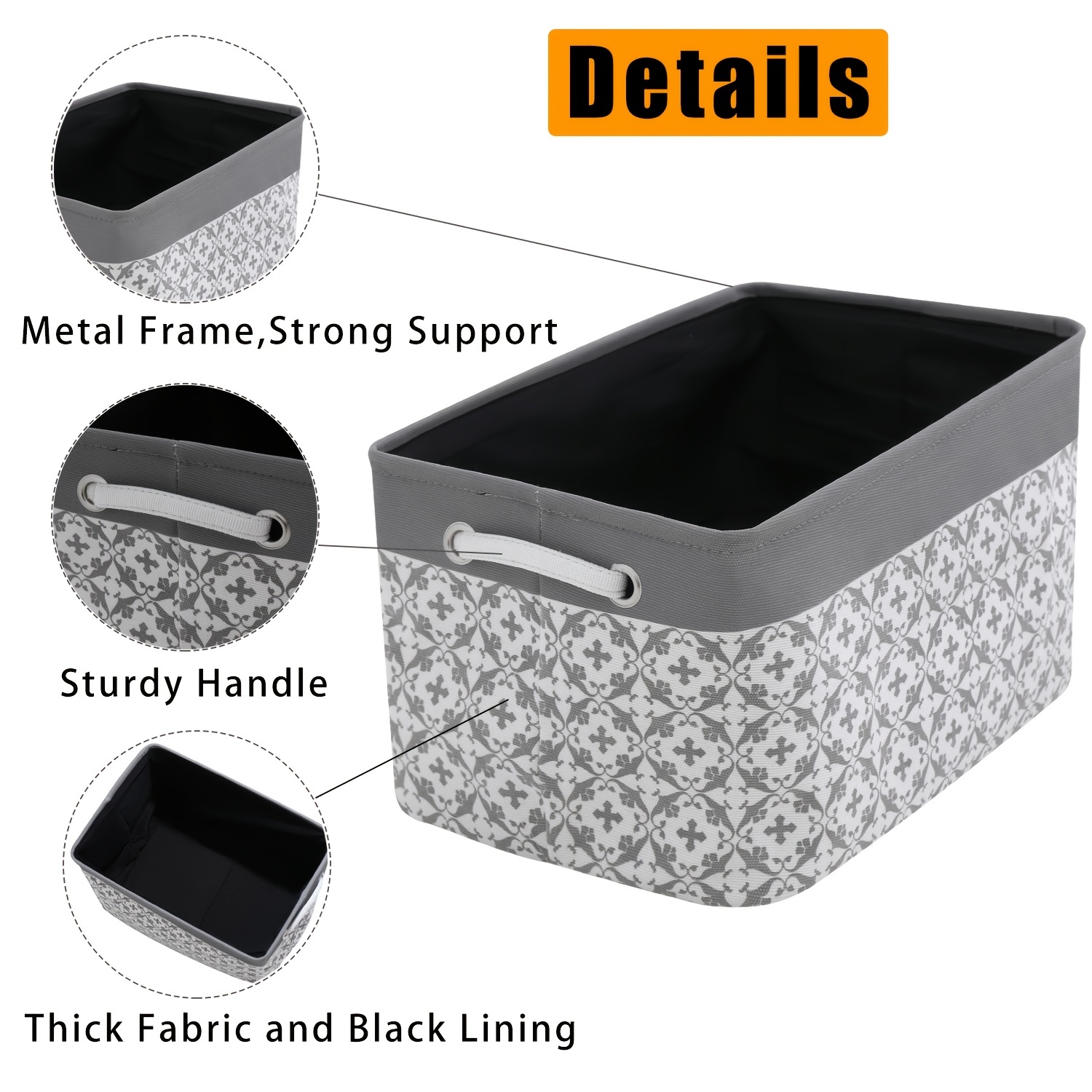 3pcs Folding Storage Bins Foldable Canvas Fabric Storage Basket Cubic Box