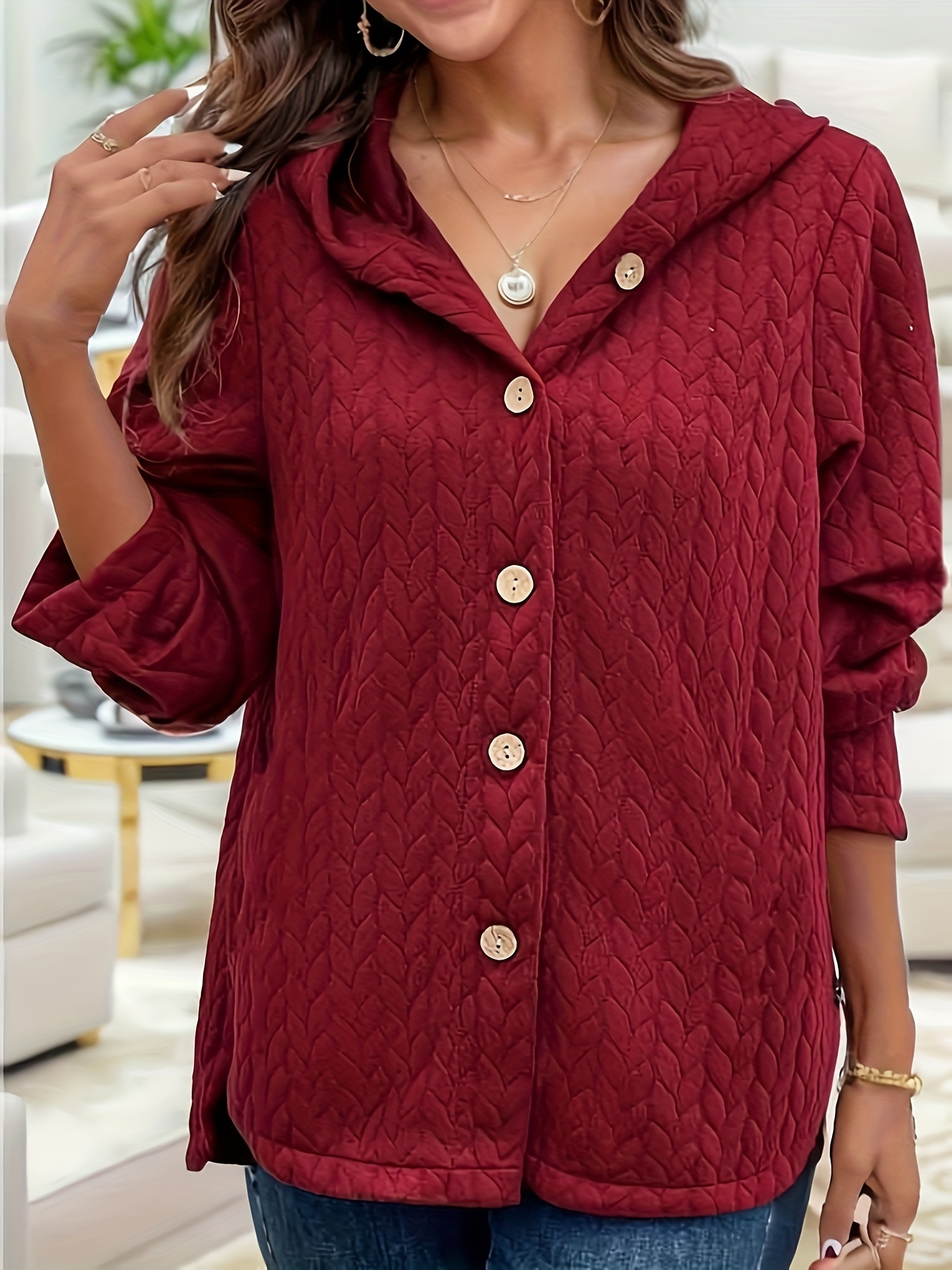 Plus Size Women's Solid Color Hooded Cardigan Coat Casual - Temu