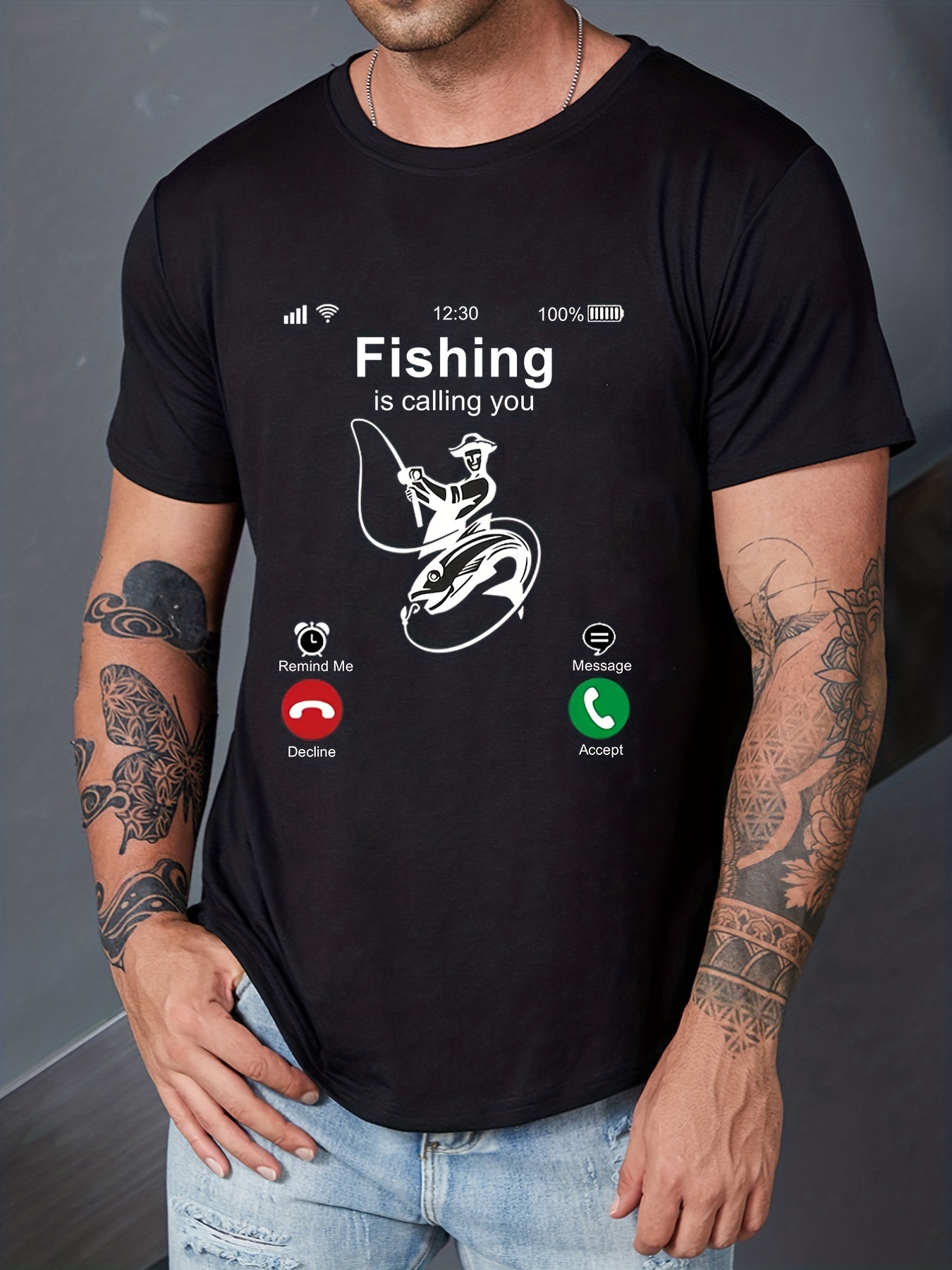 Plus Size Men's fishing Is Calling You Casual Round Neck - Temu