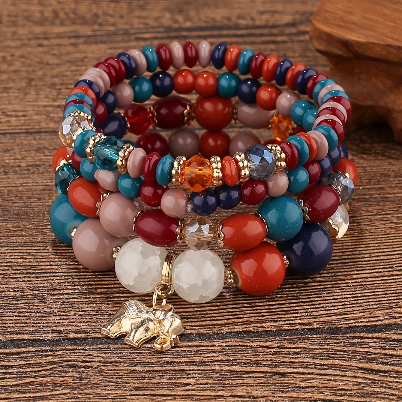 

Elephant Pendant Beaded Bracelet Boho Style Colorful Handmade Hand String Jewelry Decoration