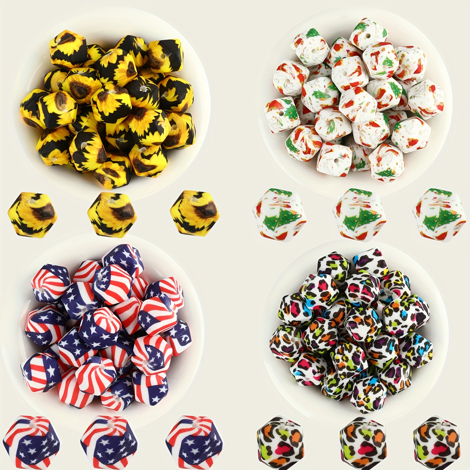 Syhood 300 Pcs Christmas Silicone Focal Beads for Pens Xmas Print Silicone  Beads Mix Christmas Wooden Round Beads Bulk for Beaded Pen Keychain Making