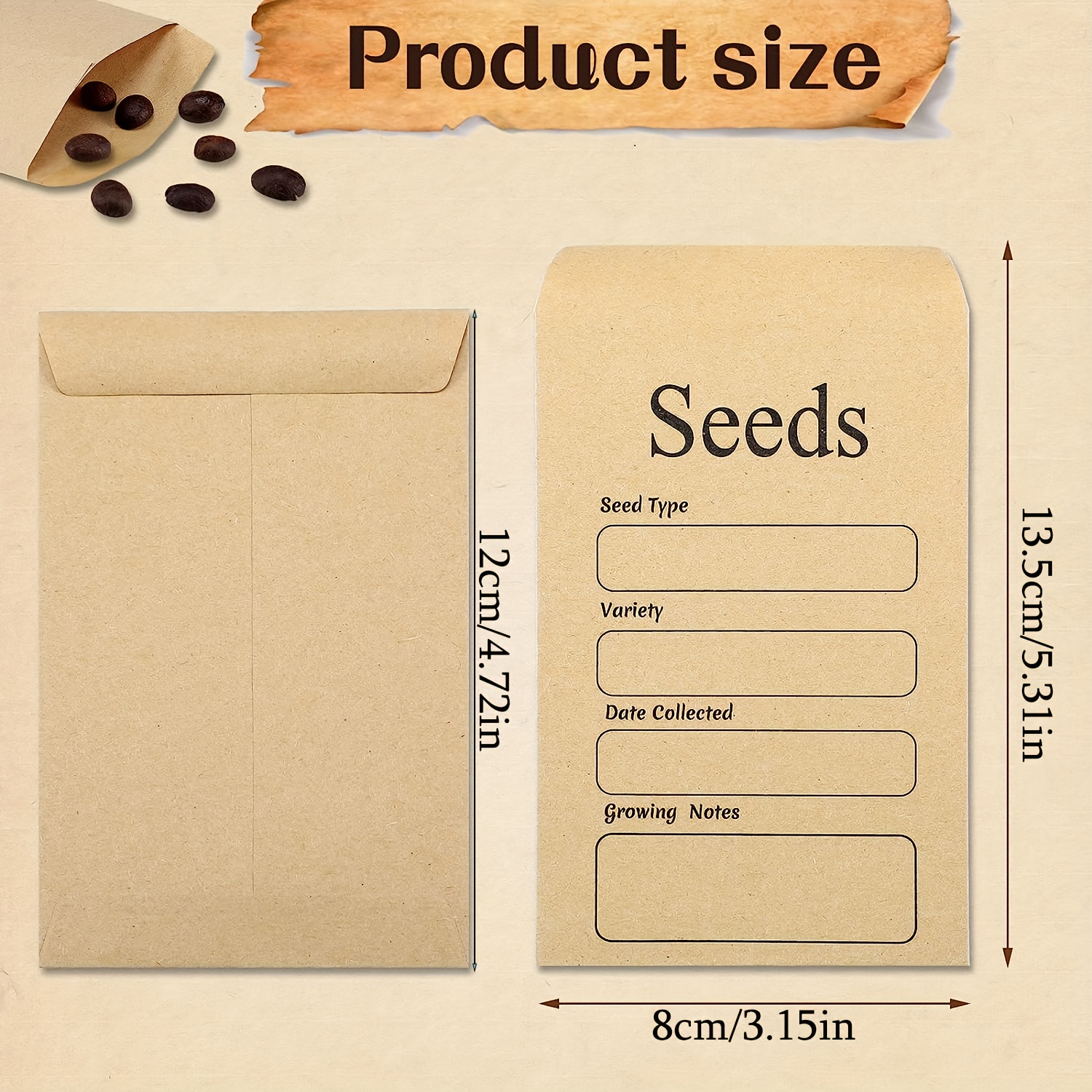 100pcs Seed Envelopes 3.15 X 4.72 Kraft Seed Saving Envelopes Small Brown  Envelopes For Seeds Blank Seed Packets Envelopes