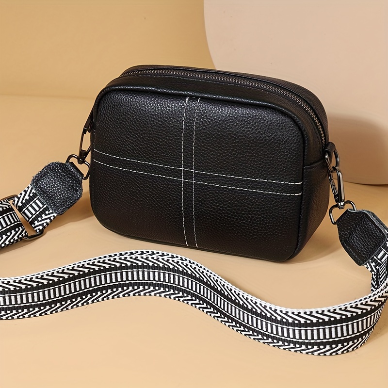 Crossbody Bag for Women Genuine Leather Wide Strap Shoulder Bag