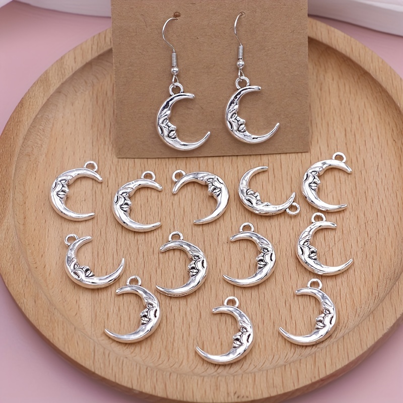 

12pcs Silver Plated Moon Charms Diy Crescent Pendants For Jewelry Making Handmade Necklace Earrings Accessories For Eid, Ramadan