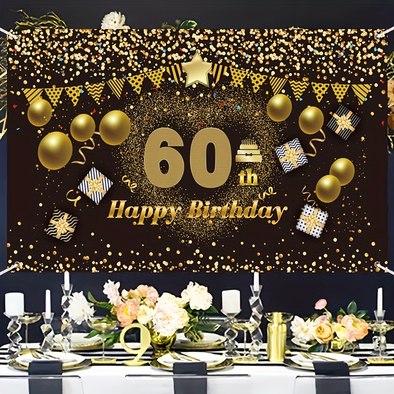 Décoration du 60e anniversaire, Décorations d'anniversaire de la fête des  femmes du 60e homme, Décoration en or noir de ballon de guirlande joyeux