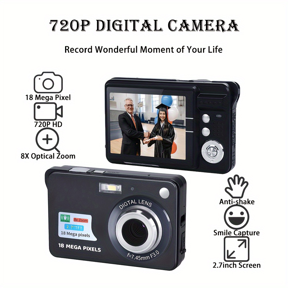 Digital Camera 2.7K Ultra HD Mini Camera 44MP 2.8 Inch LCD Screen  Rechargeable Students, Compact Pocket Camera with 16X Digital Zoom   Vlogging