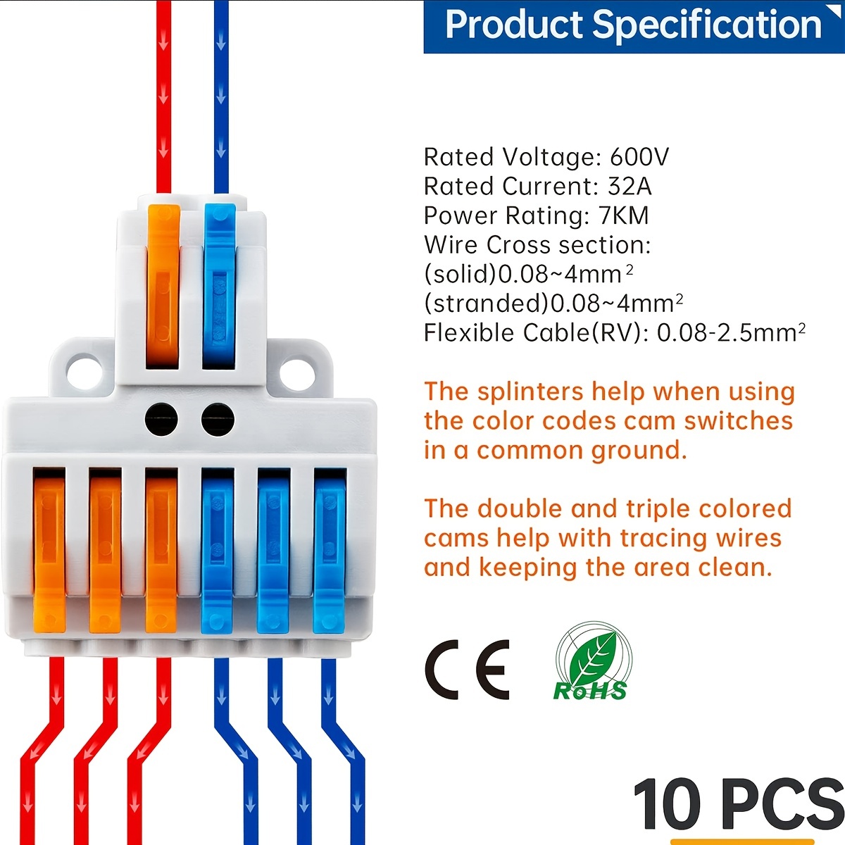 12 Pièces KV426 Levier-Écrou Fil Connecteurs, 2 in 6 out 8 Ports