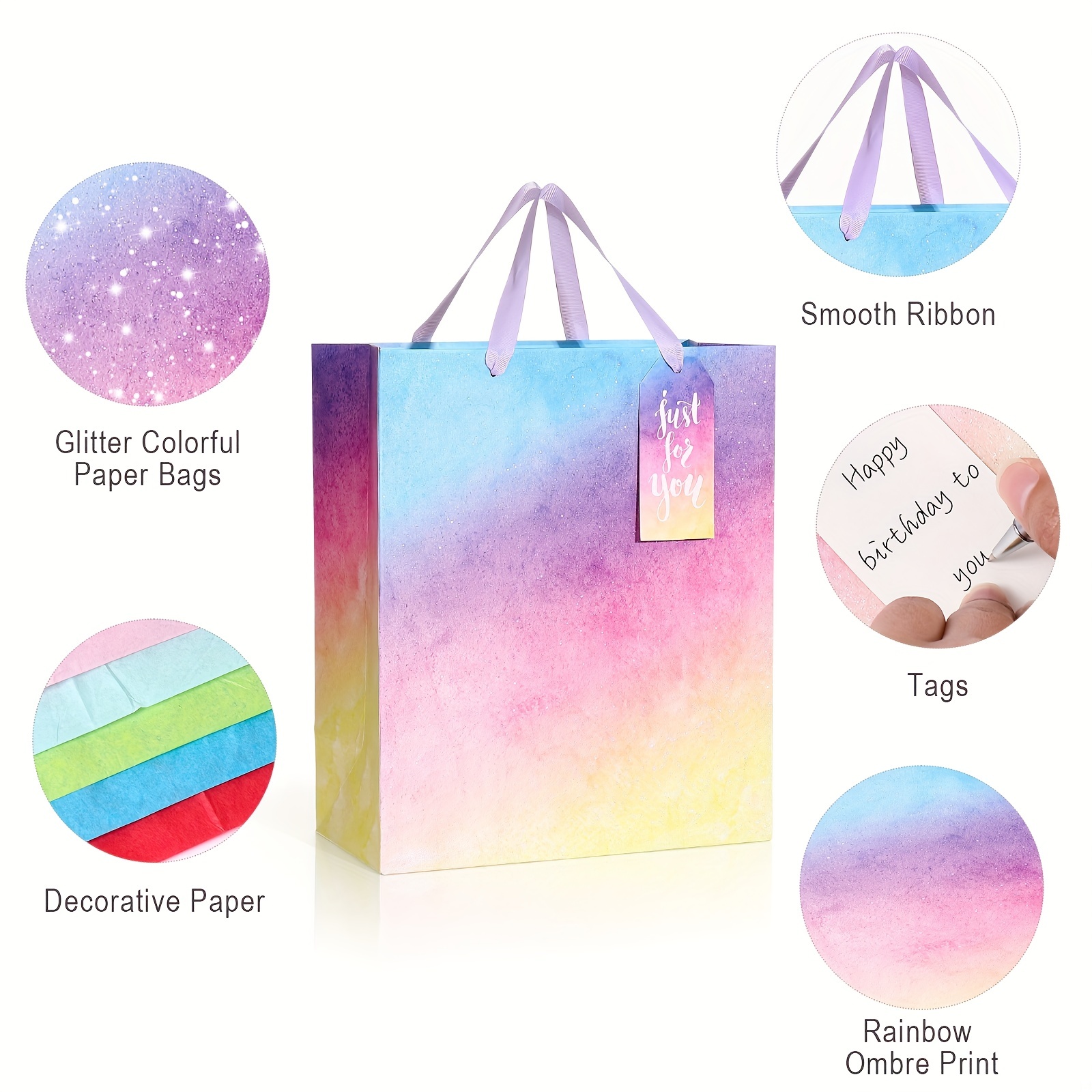 Gift Bags Medium Size With Handles Glitter Colorful Paper - Temu