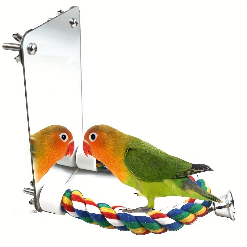 Miroir d'oiseau, miroir d'oiseau en acrylique de 7 pouces avec perchoir de  corde coloré, miroir d'oiseau de compagnie perroquet perroquet jouet,  fournitures de cage d'oiseau pour animaux de compagnie, miroir cockatiel  pour