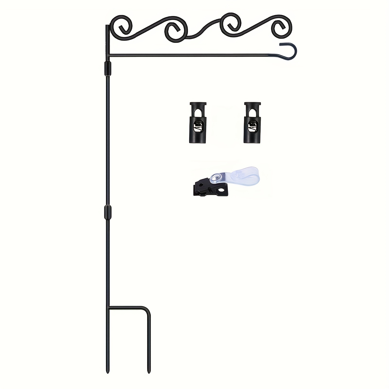 

1pc Garden Flag Holder Stand Pole, Stylish Garden Yard Flag Pole Stands, Powder Coated Weather Resistant With Sprint Stoppers & Windproof Clips For Garden Lawn