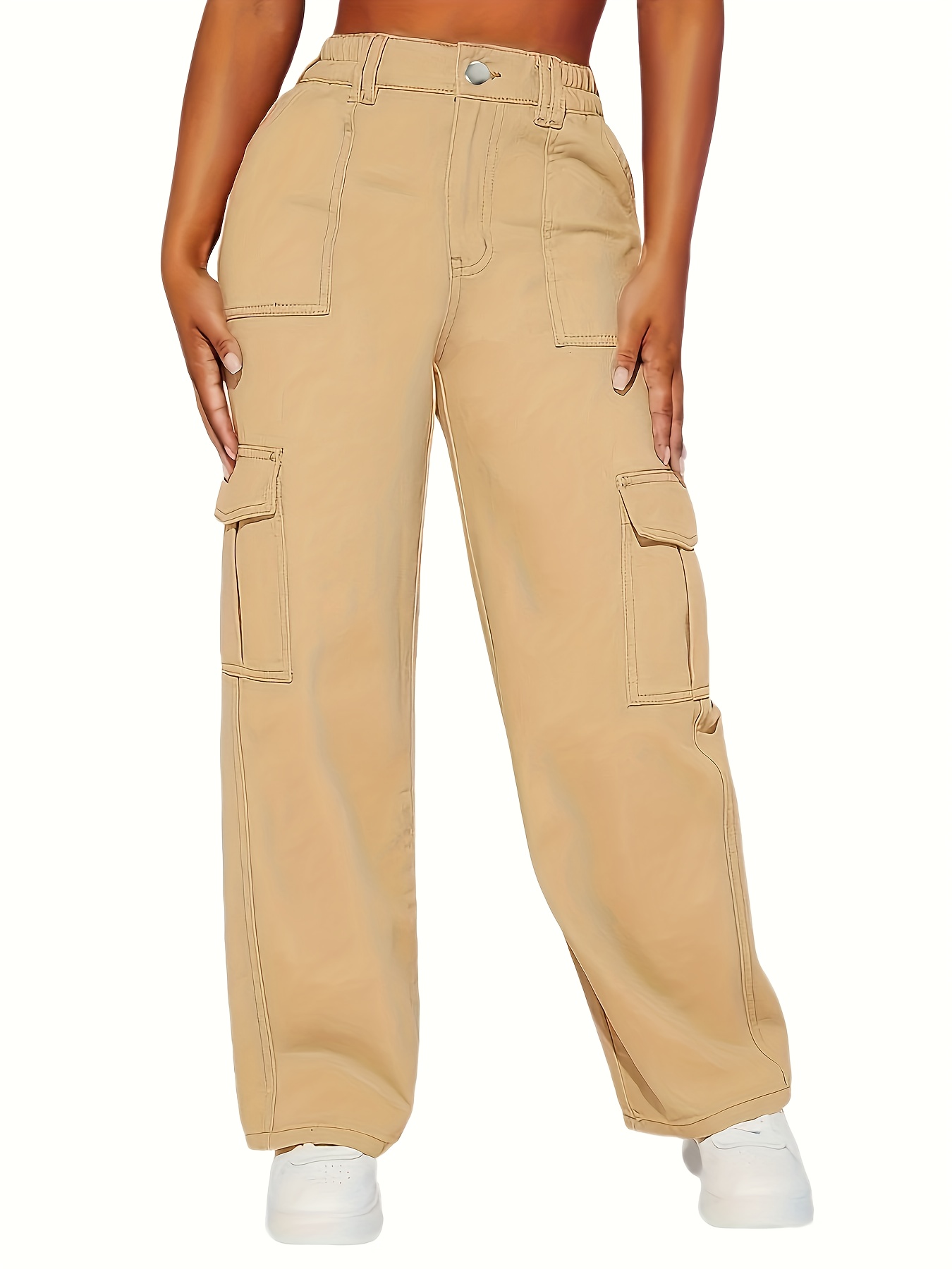 Y2K Solid Flap Pockets Cargo Pants, Casual Loose Baggy Pants For All  Seasons, Women's Clothing