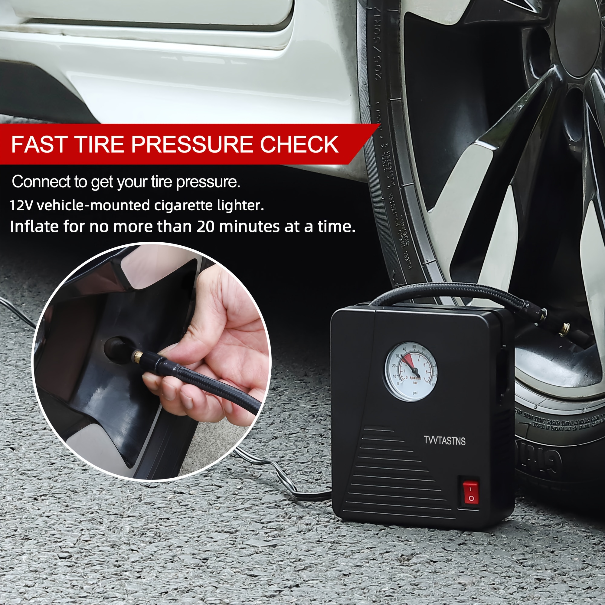 ZGZUXO Tire Inflator Portable Air Compressor, DC 12V Small Air Pump for Car  Tires, 150PSI Electric Tire Pump with Digital Pressure Gauge, LED Light