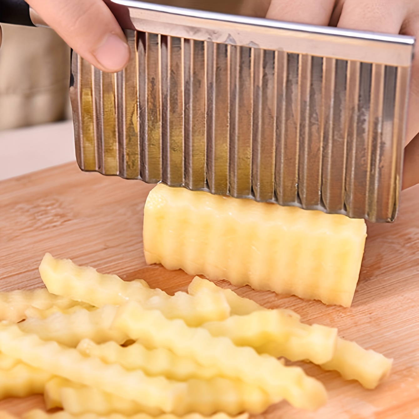  2 Pcs Wave Waffle Cutter and Crinkle Cutter Set Waffle Fry Cutter  Potato Cutter Stainless Steel Potato French Fry Cutter Slicer Crinkle  Choppers Potato Lattice Maker for Kitchen Tools (Blue): Home