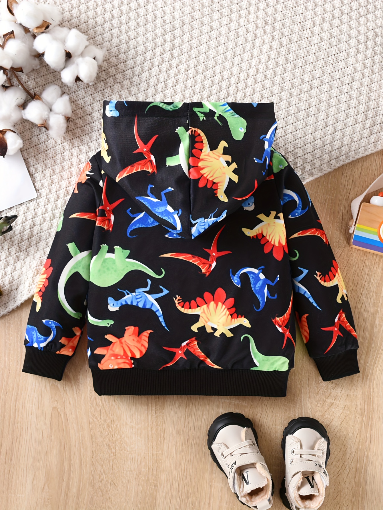 Baby Boy Cartoon Dinosaur Pattern Color Matching Design Cotton Hoodie