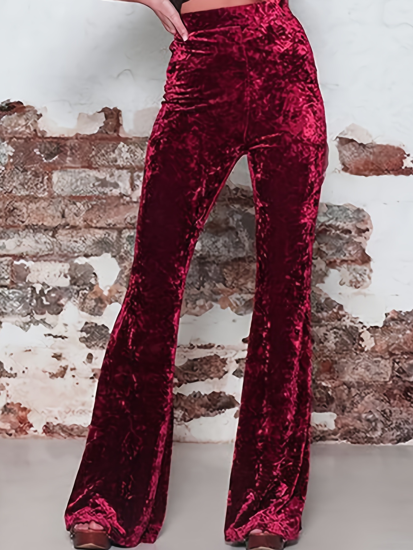 High Waist Solid Velvet Pants Wide Leg Casual Every Day - Temu