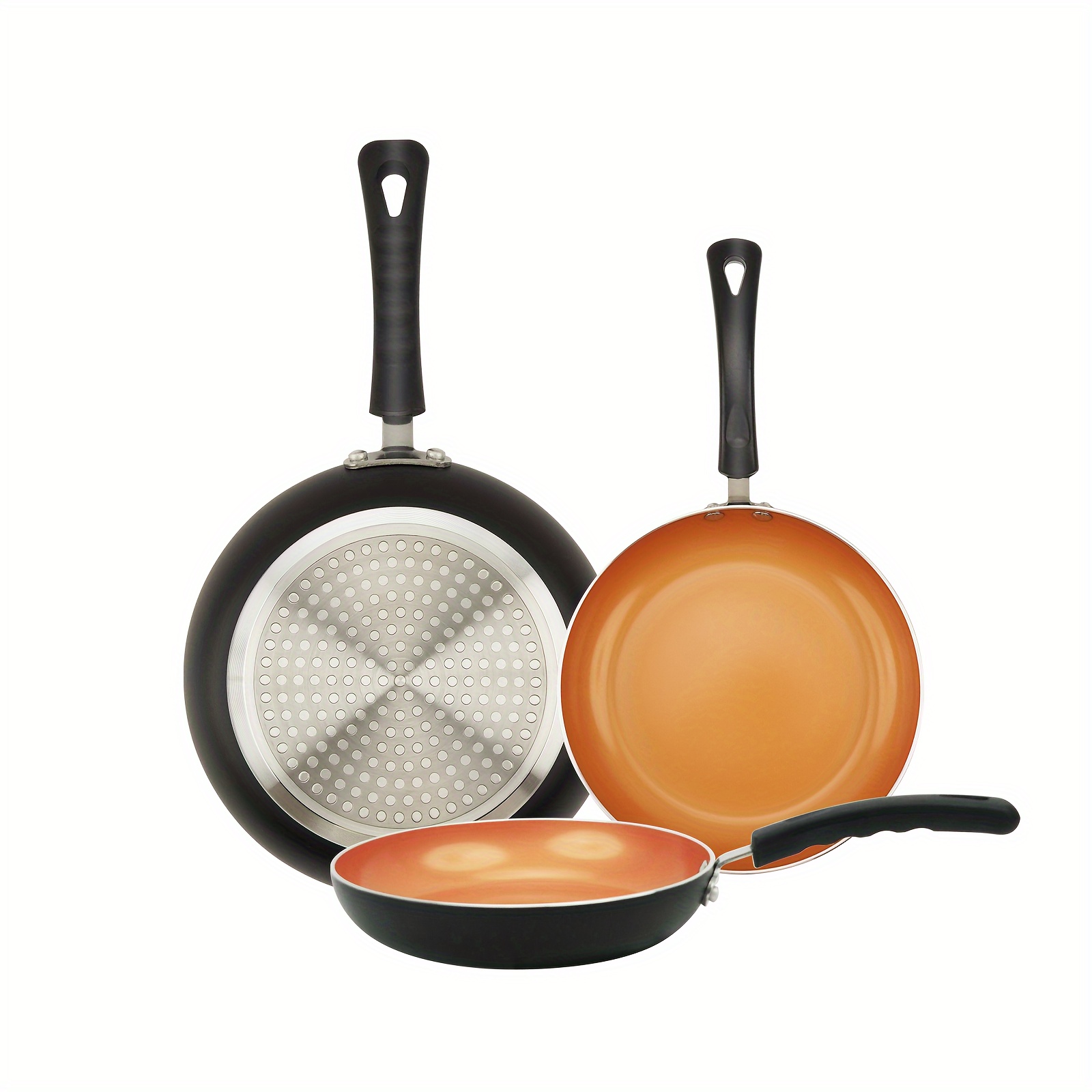 Frying Pan Set with Lids - Nonstick Frying Pan Set 3 Pcs, Non Stick Granite  Cookware Set, Induction Skillet Set Egg Omelette Frying Pan W/Lid, Healthy