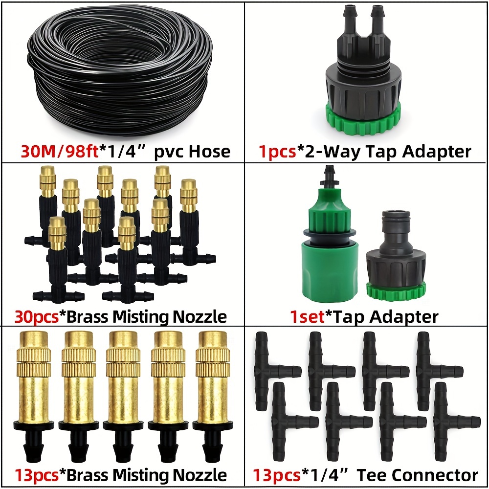 5m-30m Outdoor Misting Cooling System Garden Irrigation Watering 1/4'' Brass Atomizer Nozzles 4/7mm Hose For Patio Greenhouse