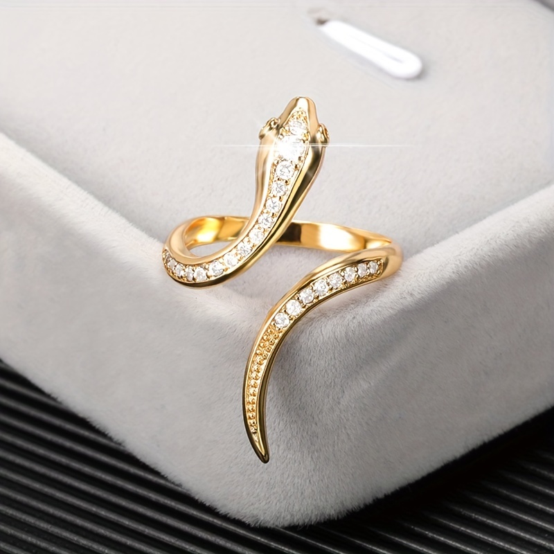 

Plated Ring Shinning Snake Pattern Inlaid Zircon Adjustable Cuff Ring Simple But Elegant Best Choices For Party And Daily Decor