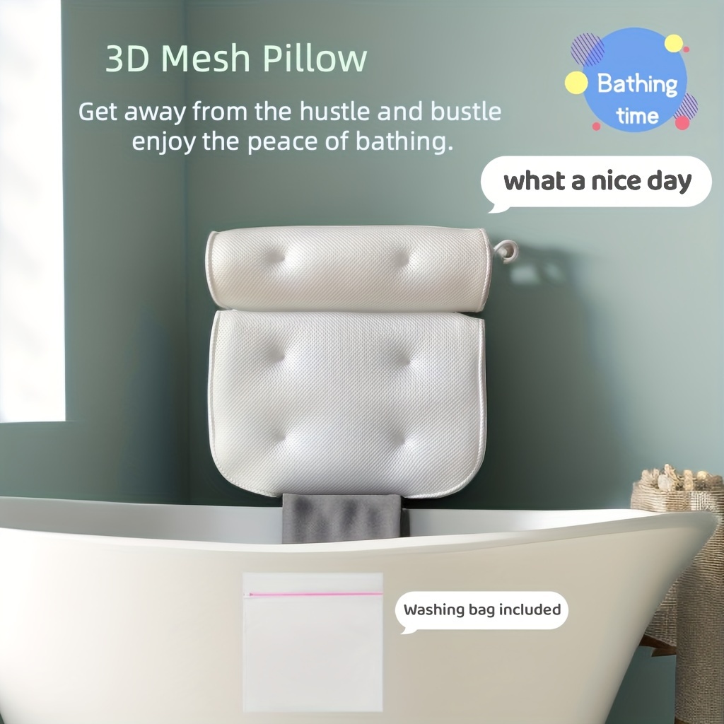 1pc Polyester Bath Pillow, 3D Mesh Suction Cup Bathtub Head Neck