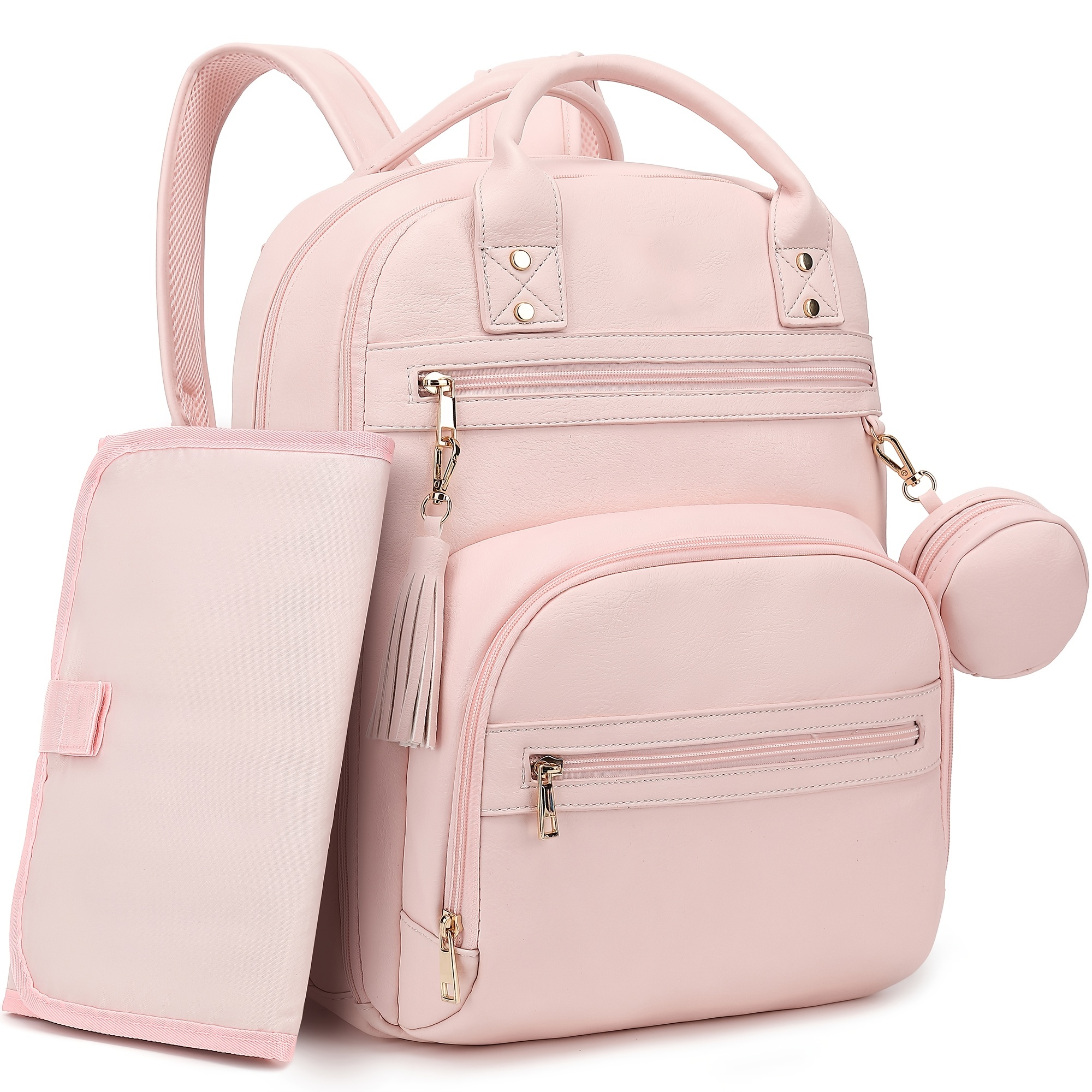 Baby Diaper Bag Backpack with Changing Pad, Pacifier Case - Pink