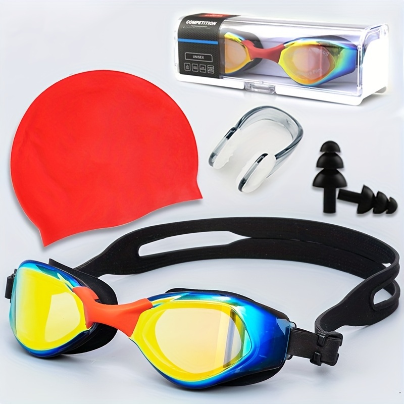 Ensemble de quatre pièces de lunettes de plongée, lunettes + bouchons  d'oreilles + pince-nez + bonnet de bain pour la plongée, la natation - Temu  Belgium