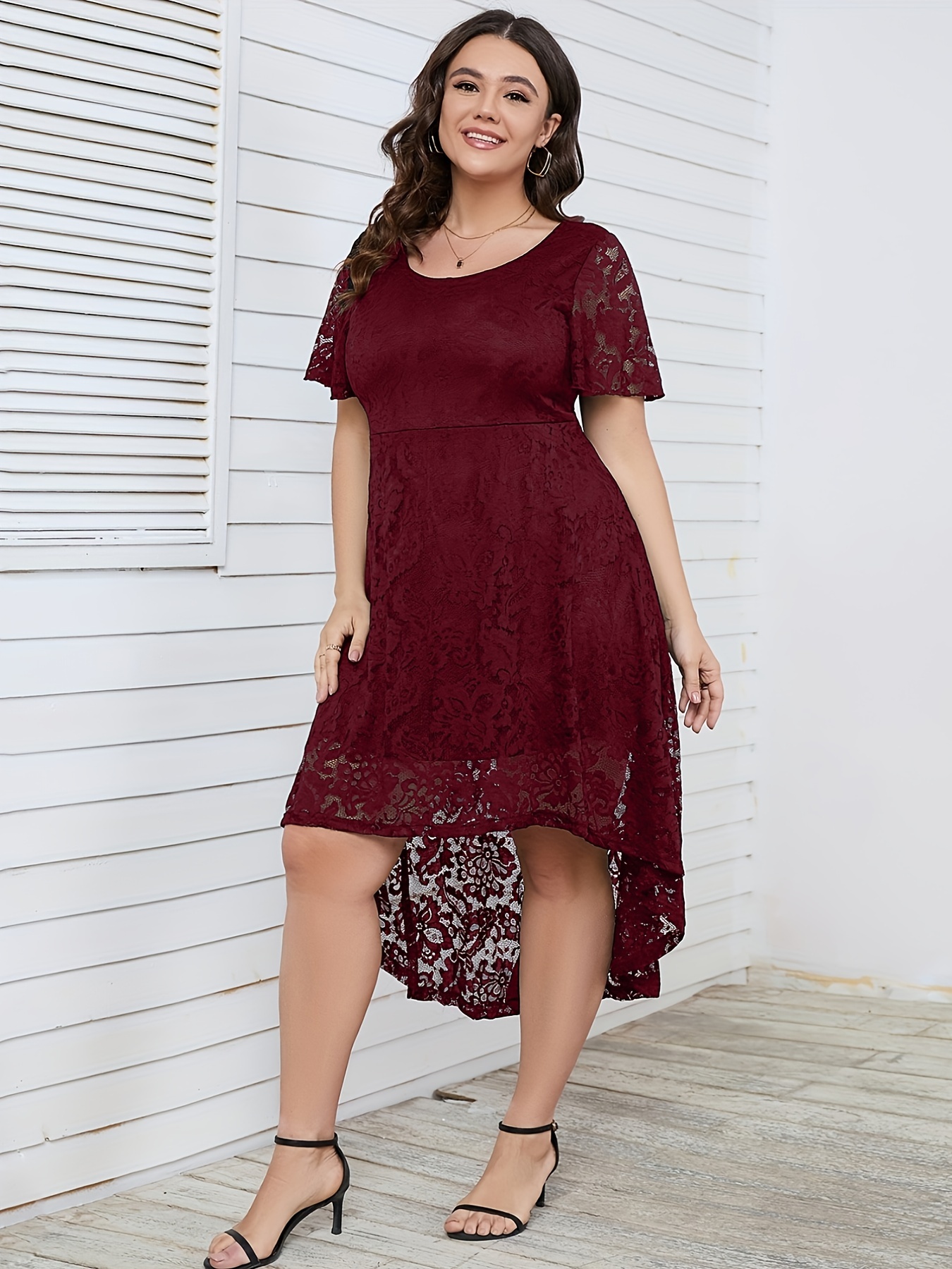 Plus size burgundy deals lace dress