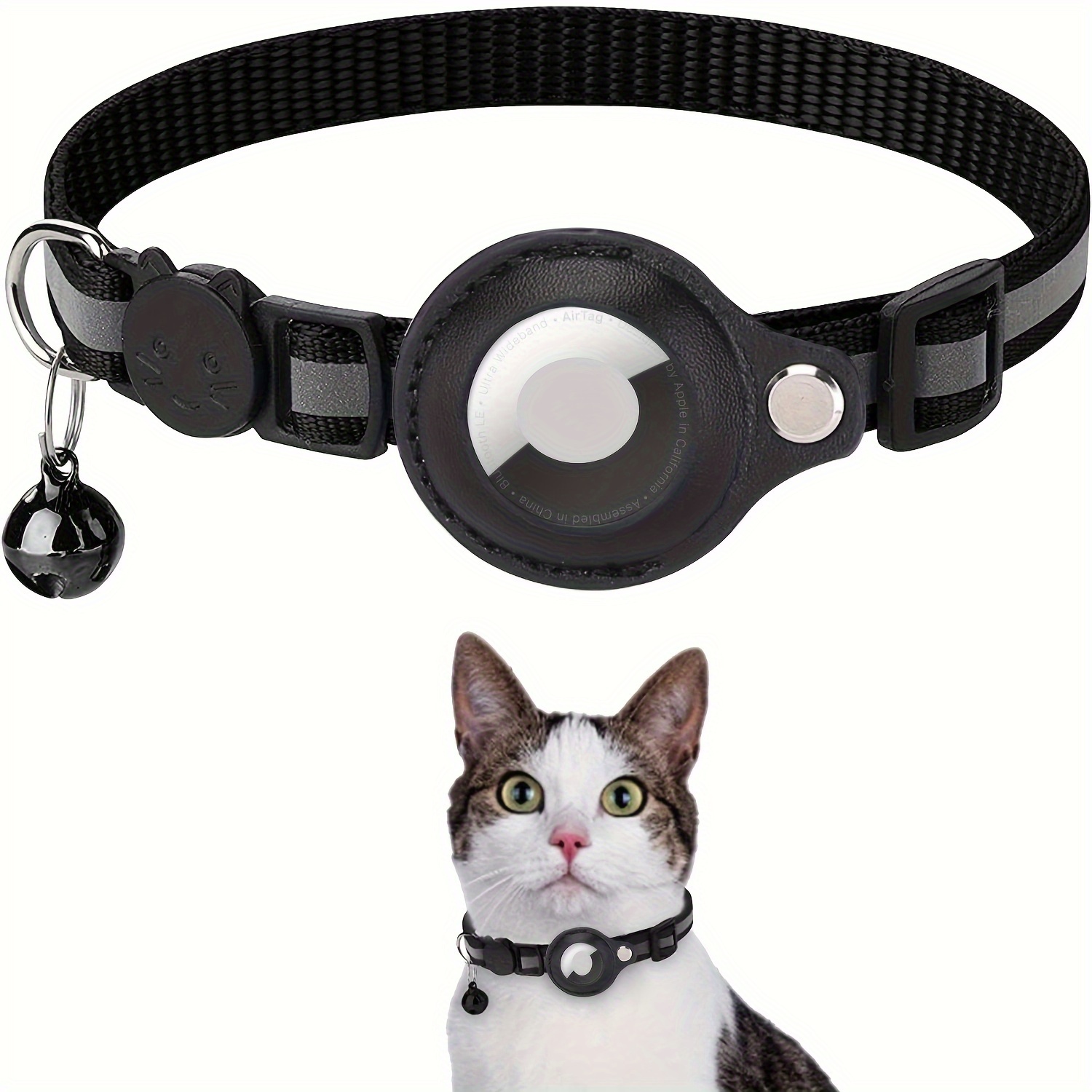 FEEYAR - Collar para gatos AirTag mejorado, collar de gato con GPS  integrado con soporte para AirTag y campana [negro], banda elástica de  seguridad