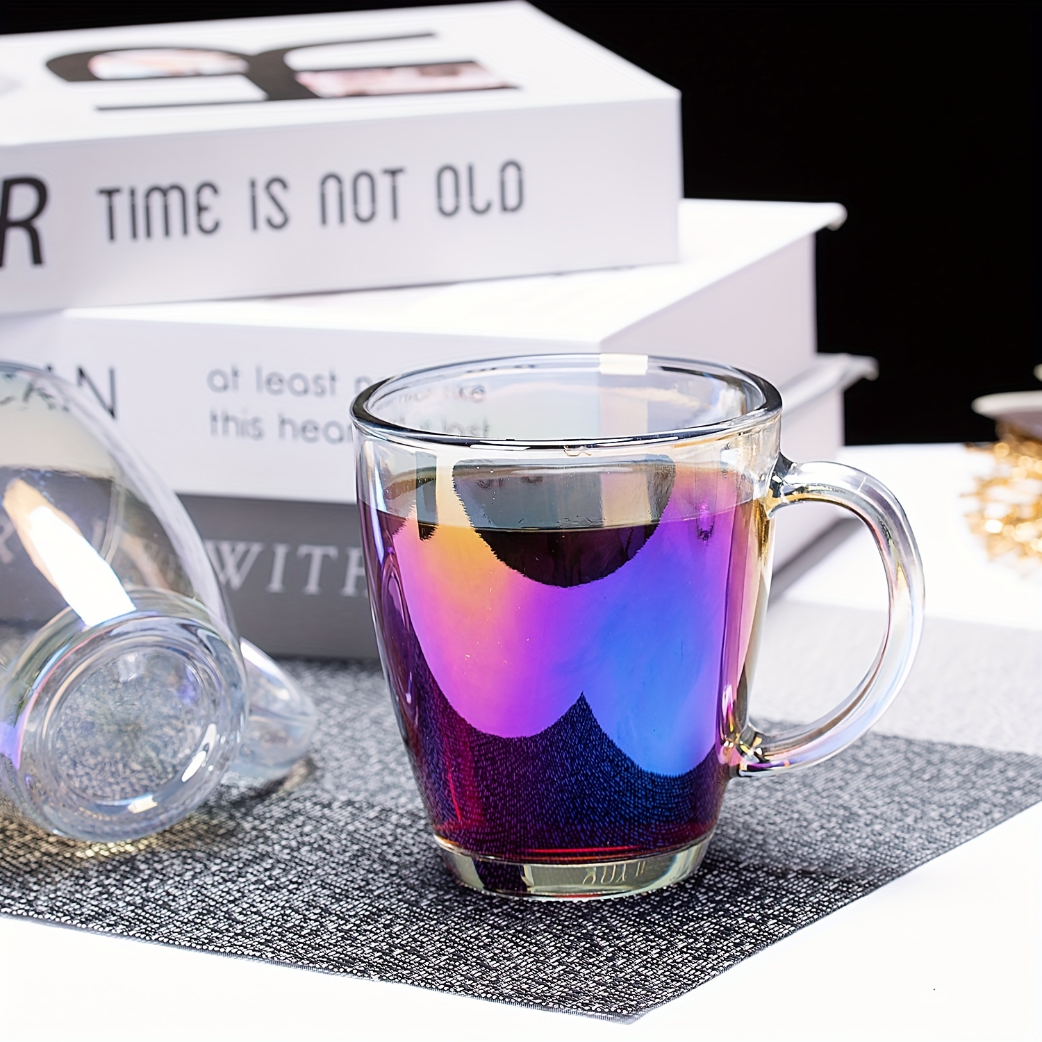 6pcs Glass Coffee Mugs Featuring Clear Body & Colorful Handle For