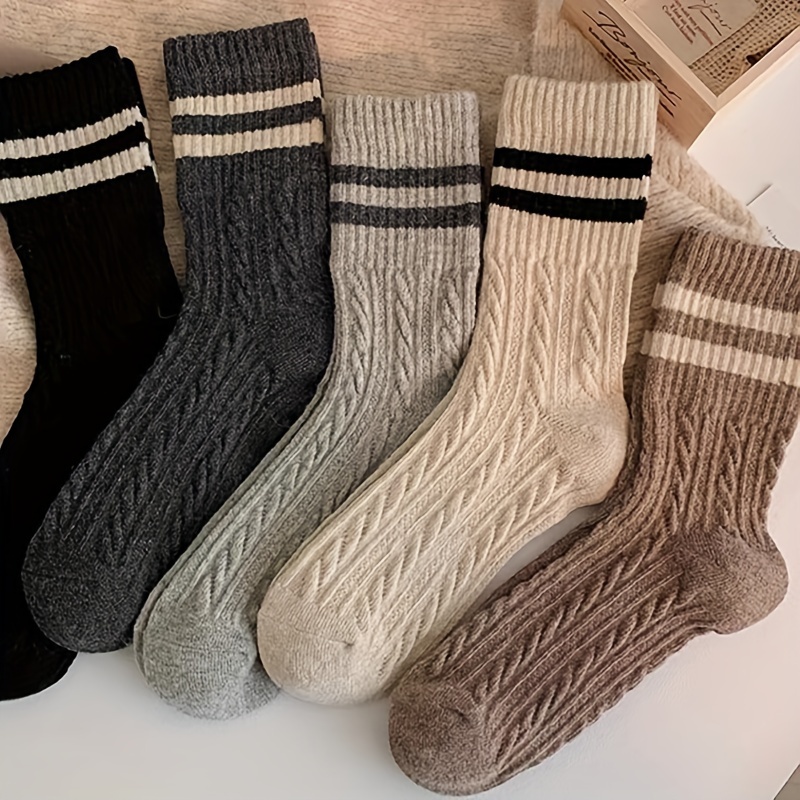 

5 Pairs Striped Print Socks, Comfy & Soft Twist Textured Socks, Women's Stockings & Hosiery