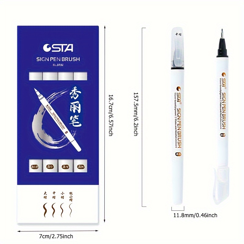 Refill Calligraphy Brush Pens for Lettering - 4 Size Black Ink Pen for  Beginners Writing, Signature, Illustration, Design