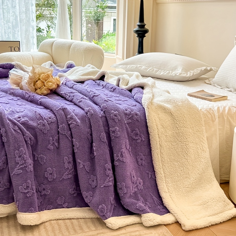 Purple Flower Double sided Fleece Blanket Soft Warm Throw - Temu