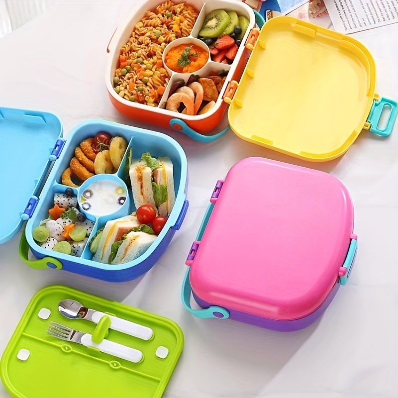 1pc Multi-grid Lunch Box With Cutlery Set