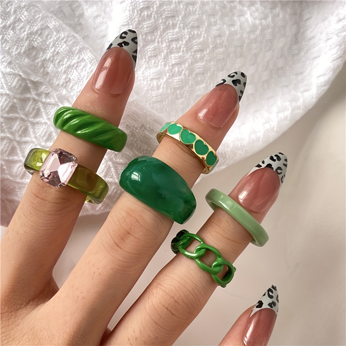 Vintage Green Oil Drop Heart Ring Colorful Y2k Rings For - Temu