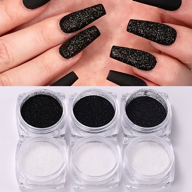 Nail Glitter Powder Shining Sugar Effect Glitter Black White - Temu