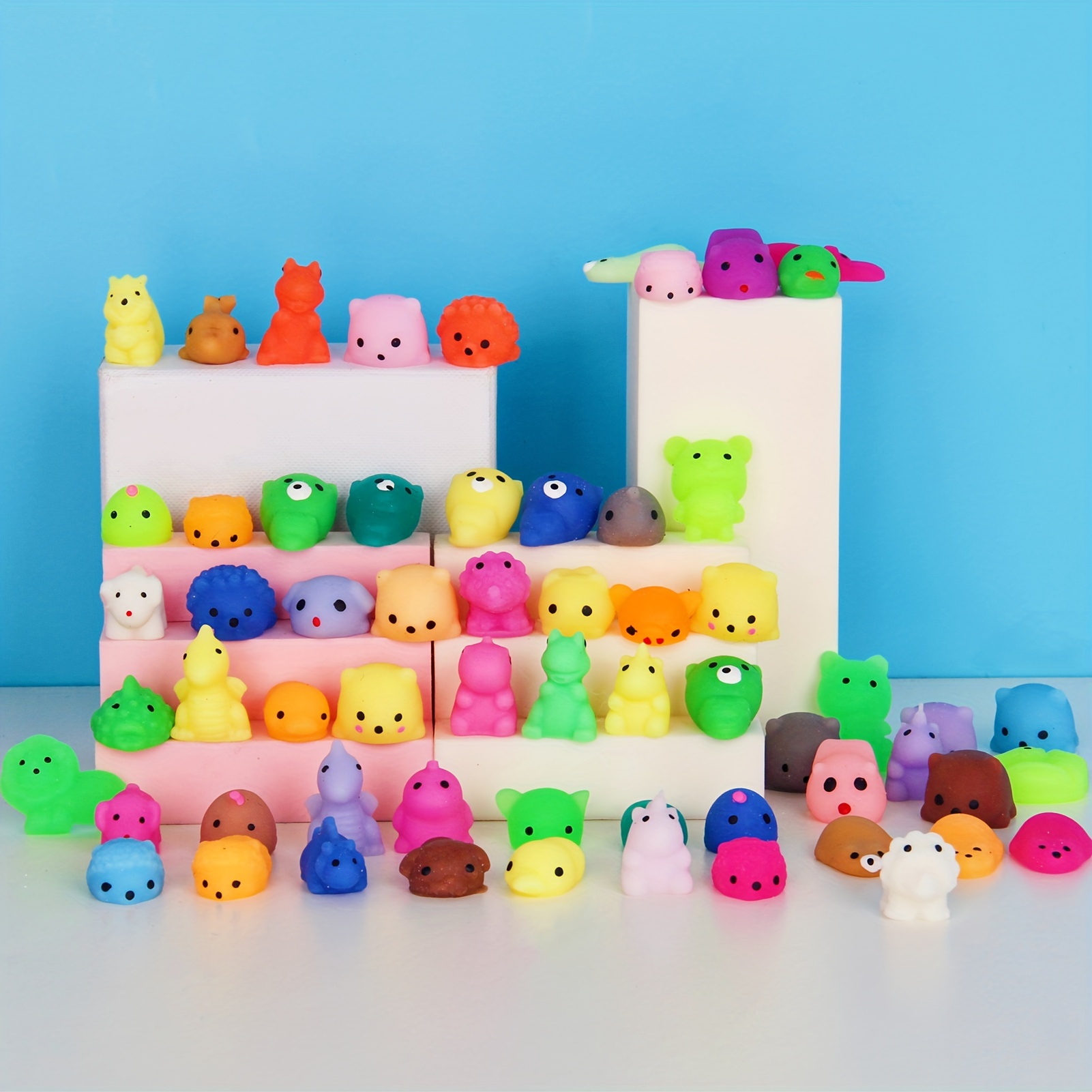 24pcs Mochi Squishy Toys Set with Storage Box, Mini Squishies Kawaii Animal  Squishys Party Favors for Kids，Stress Reliever Anxiety Toys for Kids