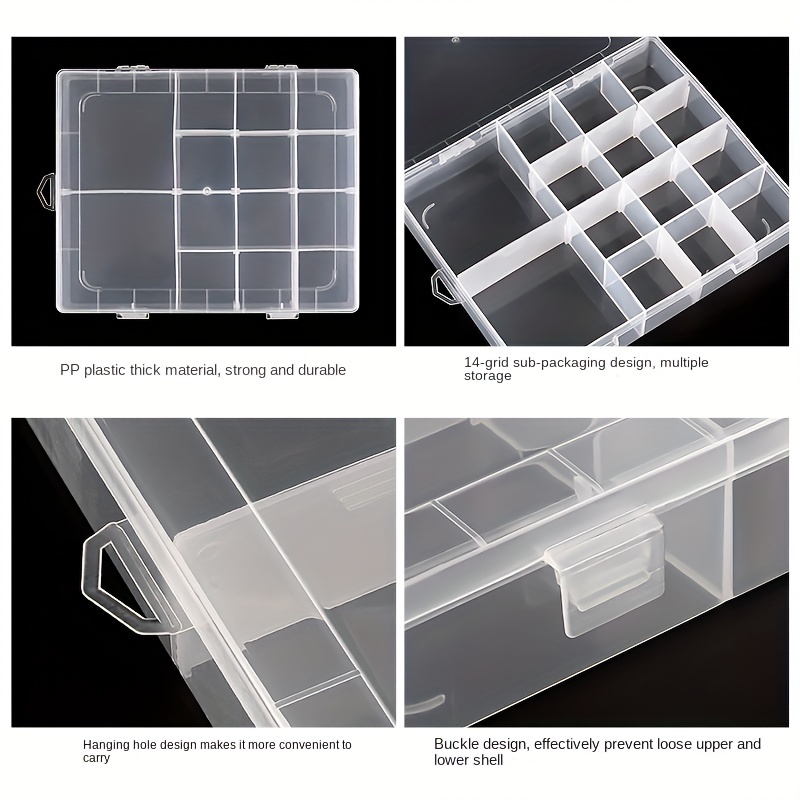 Clear Plastic Storage Box with 14 Detachable Grids for Makeup Jewelry Beads