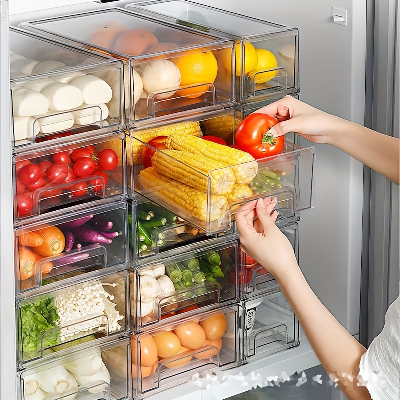IVODEELA Confezione da 8 contenitori per frigorifero con coperchio,  contenitori trasparenti per alimenti con vassoio di scarico, organizer  impilabili
