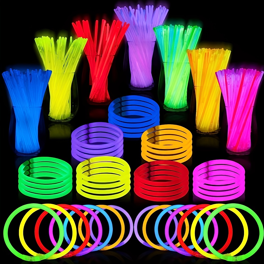 2023 - Pulseras fluorescentes luminosas Glow, 100 barras de luz fluorescente  con 122 conectores