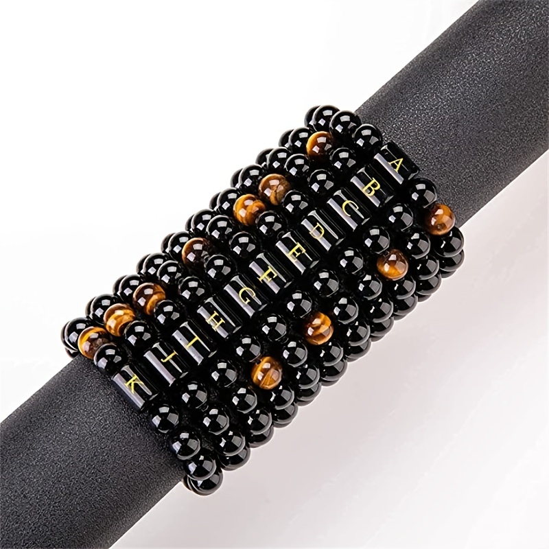 Initials Bracelets For Men Letter Bracelet Handmade Natural Black