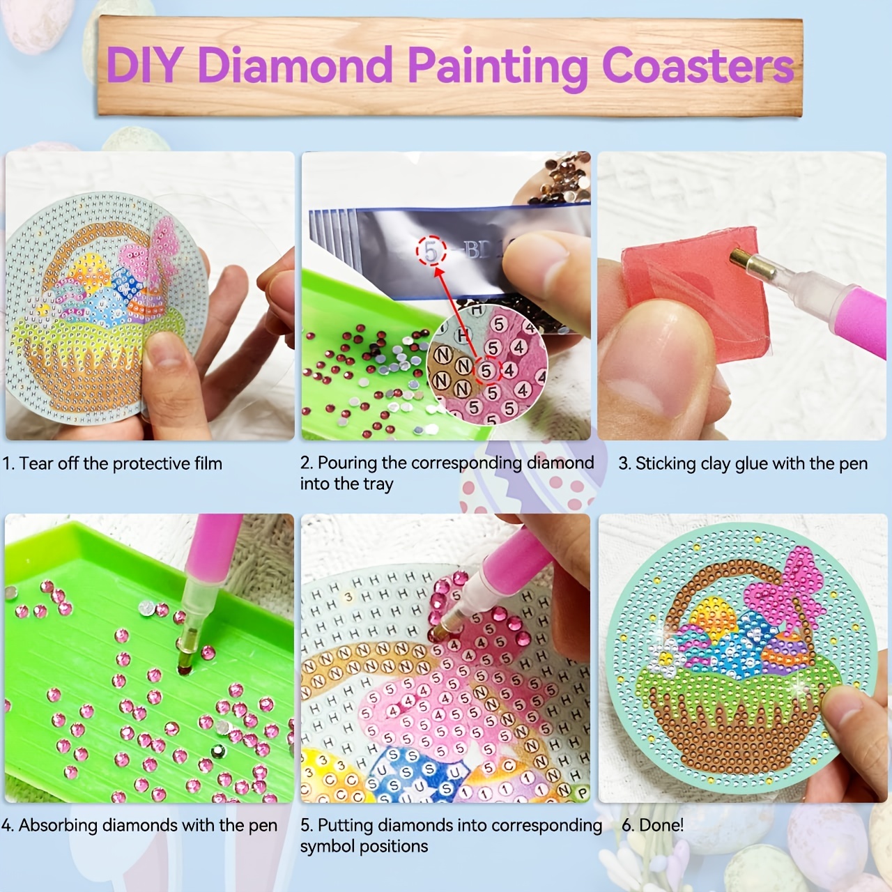 New 5d Diamond Painting Easter Coaster Crystal Diamond - Temu