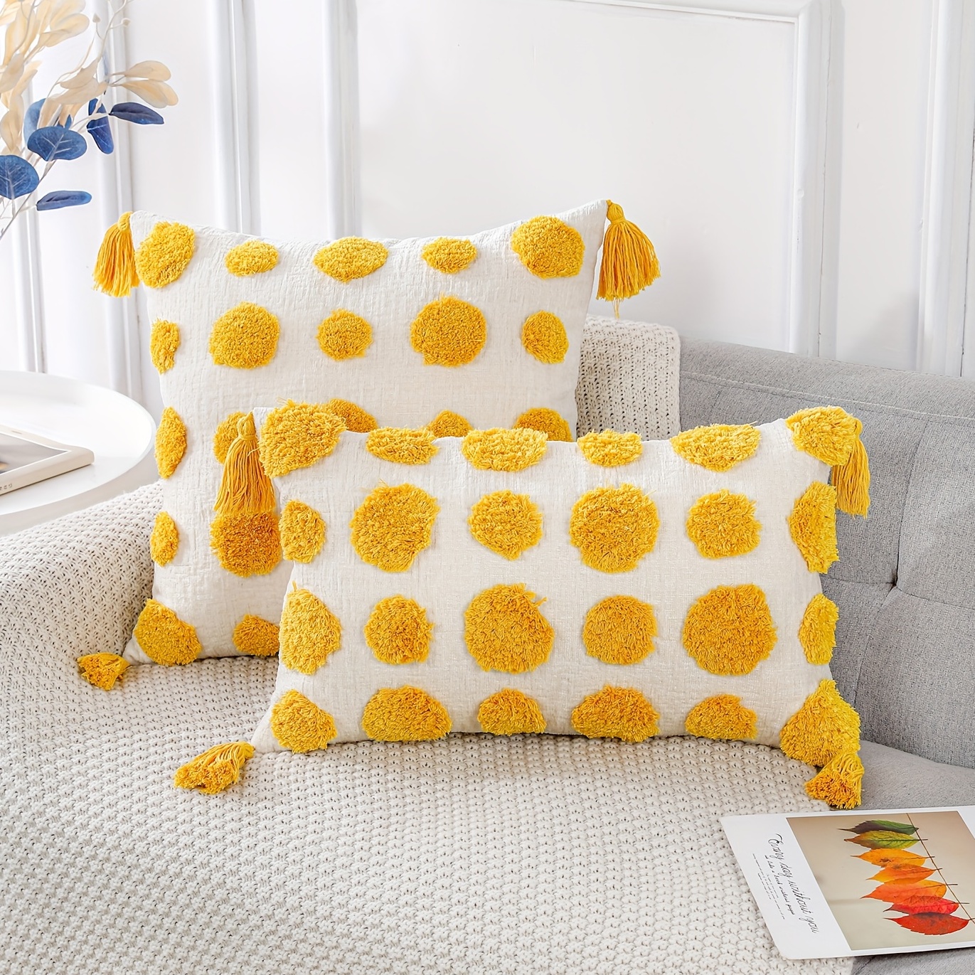 Yellow chenille throw discount pillows