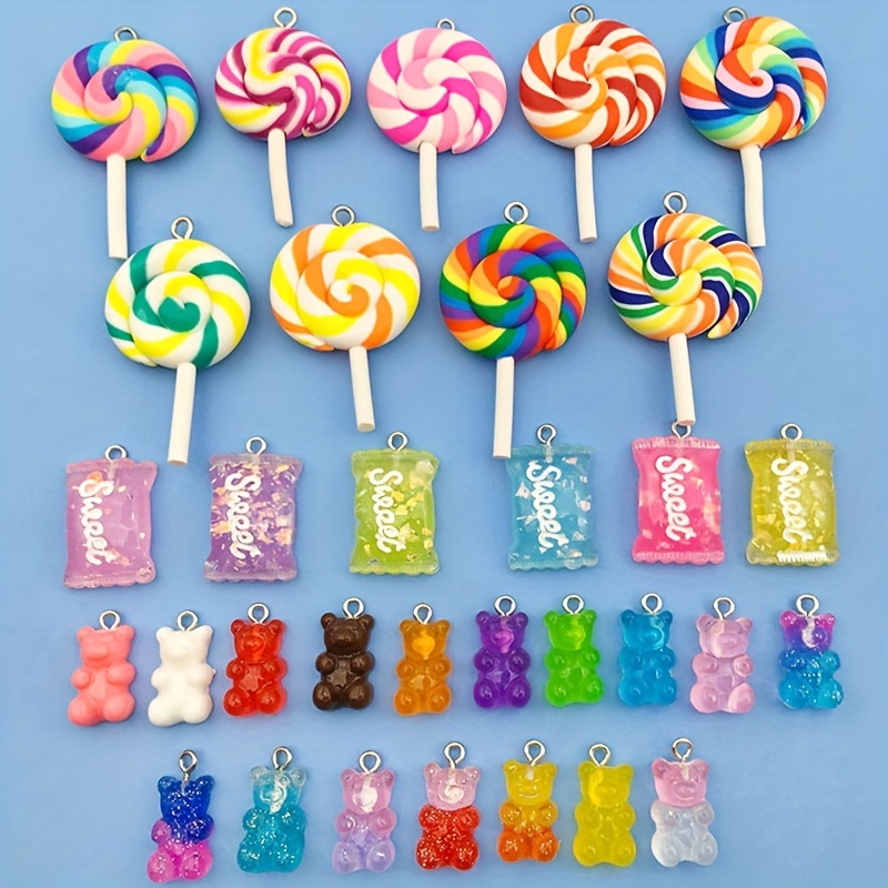 80 Pcs Fake Soft Candy Resin Candy Mixed Simulated Candy Charms