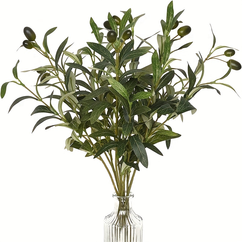 3 piezas de ramas de olivo artificiales para decoración de jarrones,  plantas falsas, hojas verdes, frutas, ramas de hojas, tallos verdes, hojas  de