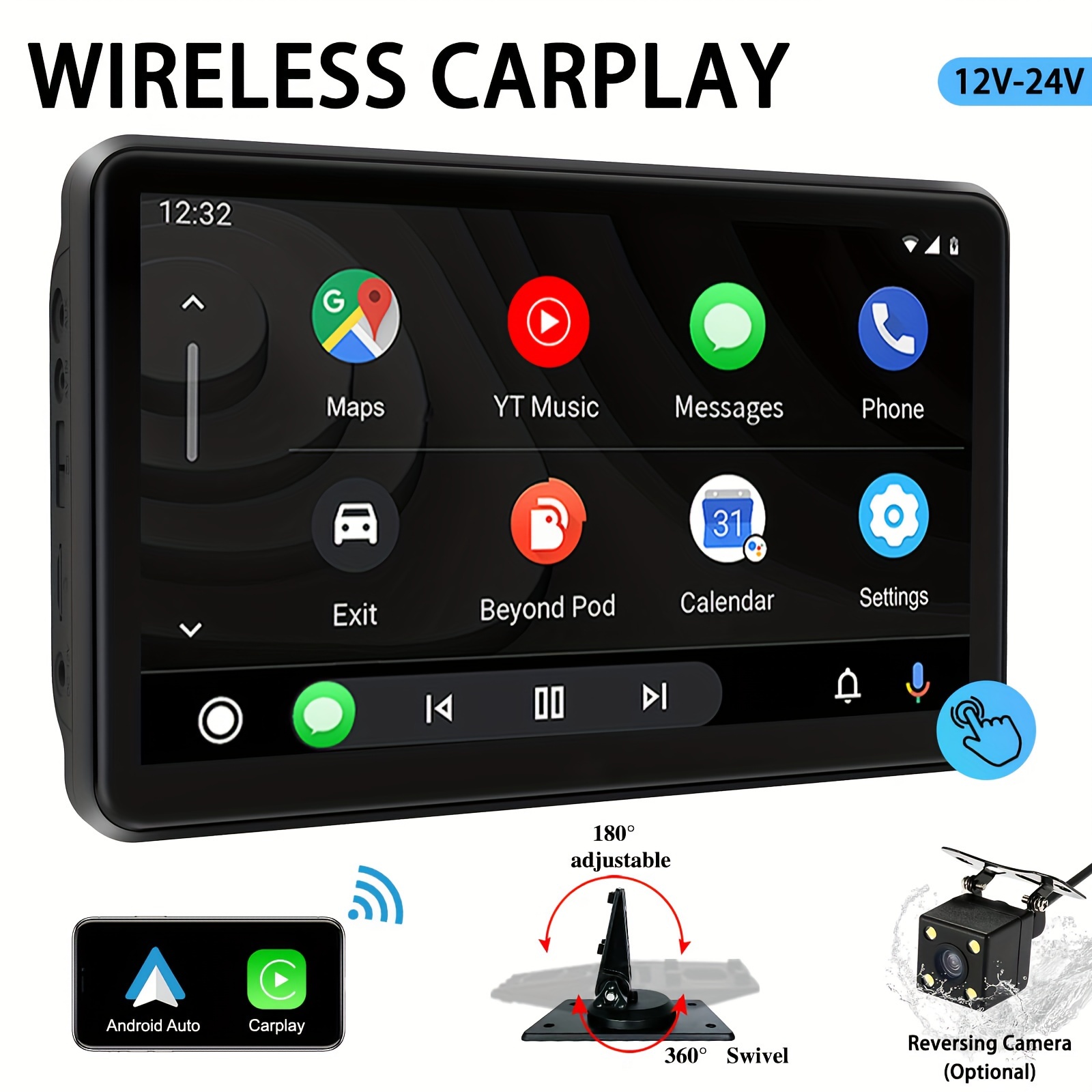 Apple Carplay Voiture Autoradio et Android Auto sans Fil Portable