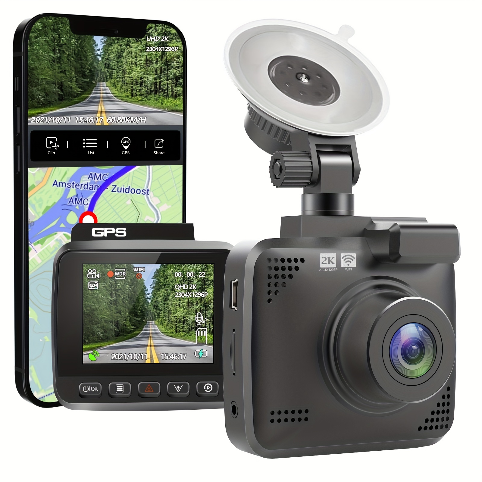 2.5K WiFi Dash Cam Front, 1440P QHD Dash Camera for Cars with Super Night  Vision