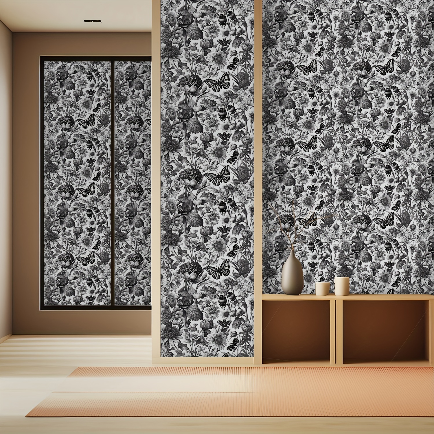 Floral Wallpaper Peel Stick Wallpaper Gray Floral Wallpaper - Temu