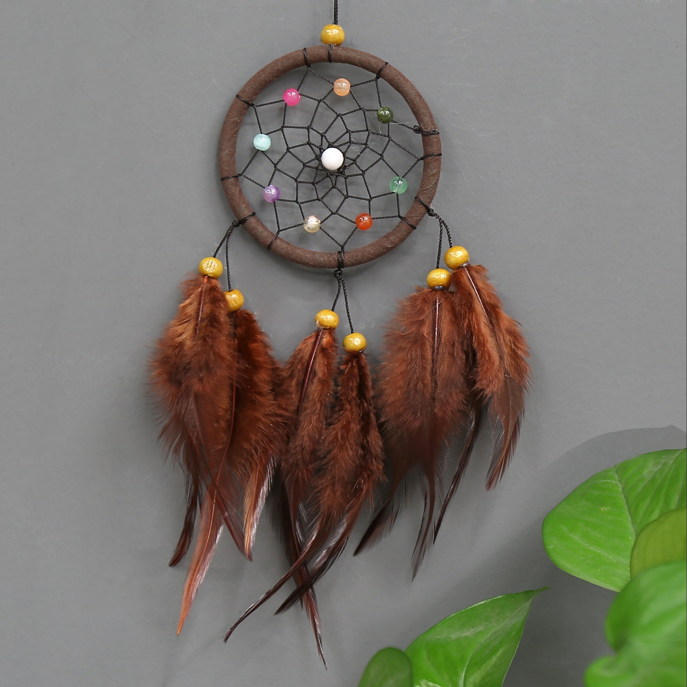 Attrape-rêves indien à 2 anneaux en plumes, pendentif de voiture,  décoration murale pour chambre à coucher, livraison directe