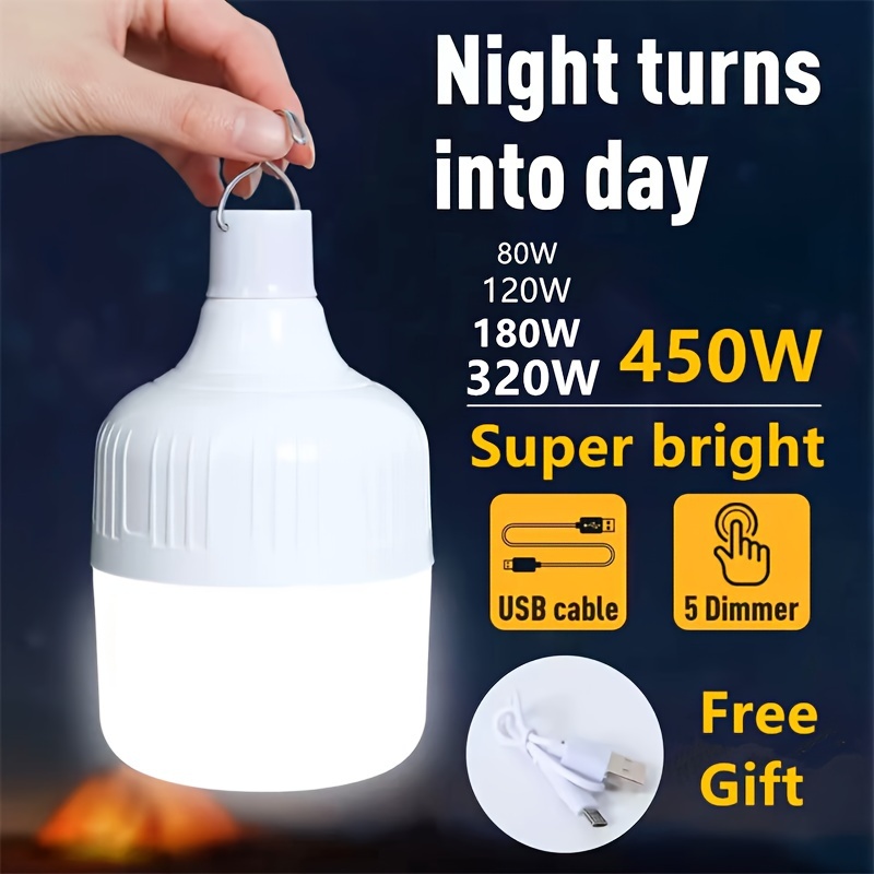 

Dimmable , 5 Lighting Modes Usb Rechargeable Hanging Tent Light, Portable Emergency Outdoor Light Bulb For Camping/garden/bbq/outage