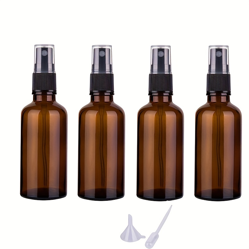 

4pcs Amber Glass Spray Bottles, Small Spray Bottles With Funnel Dropper, 50ml/1.7oz Mini Spray Bottles For Cleaning Solutions And Skin Care - Travel Accessories