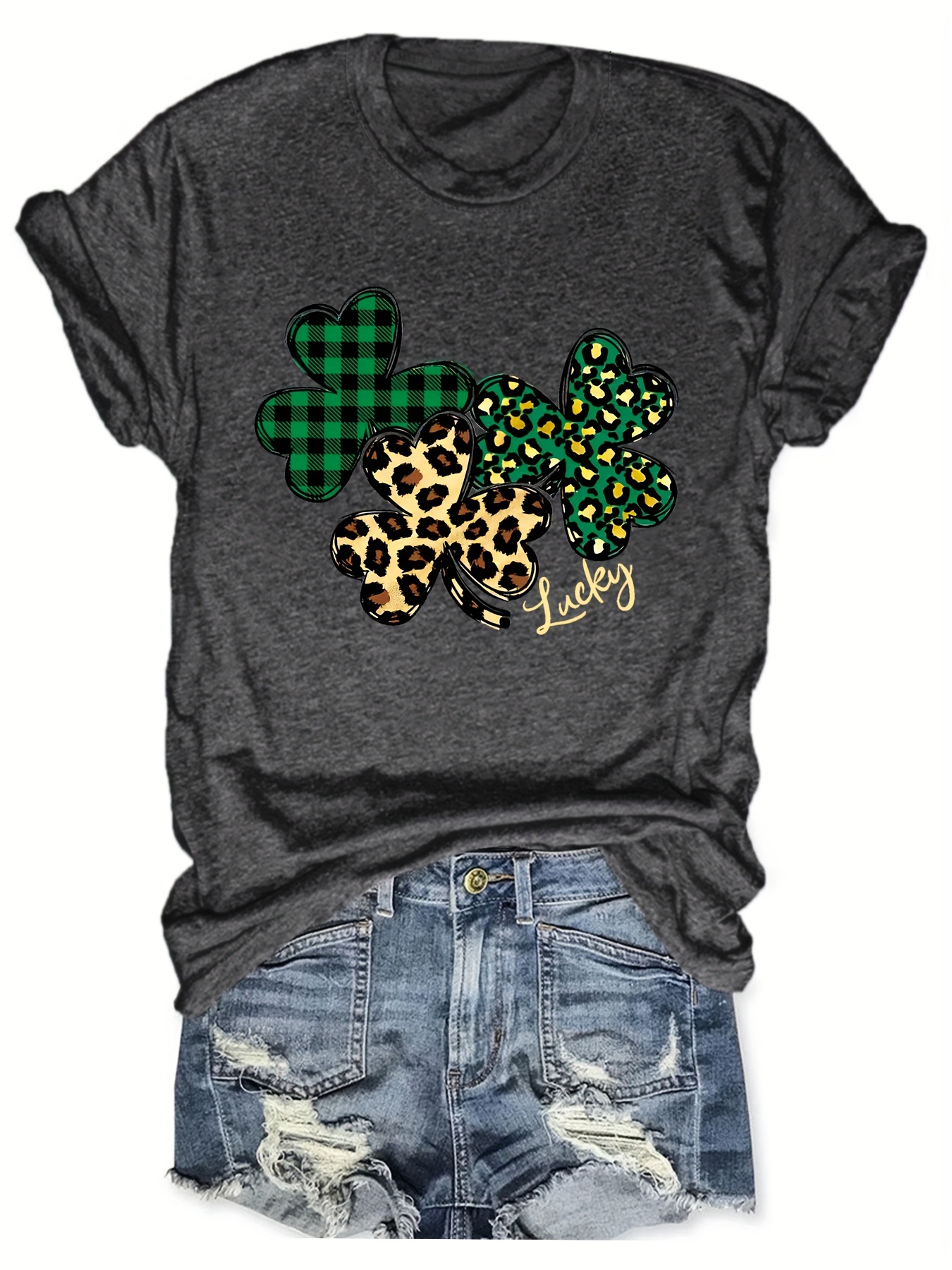 St. Patrick's Day Clover Print Skinny Leggings Casual - Temu